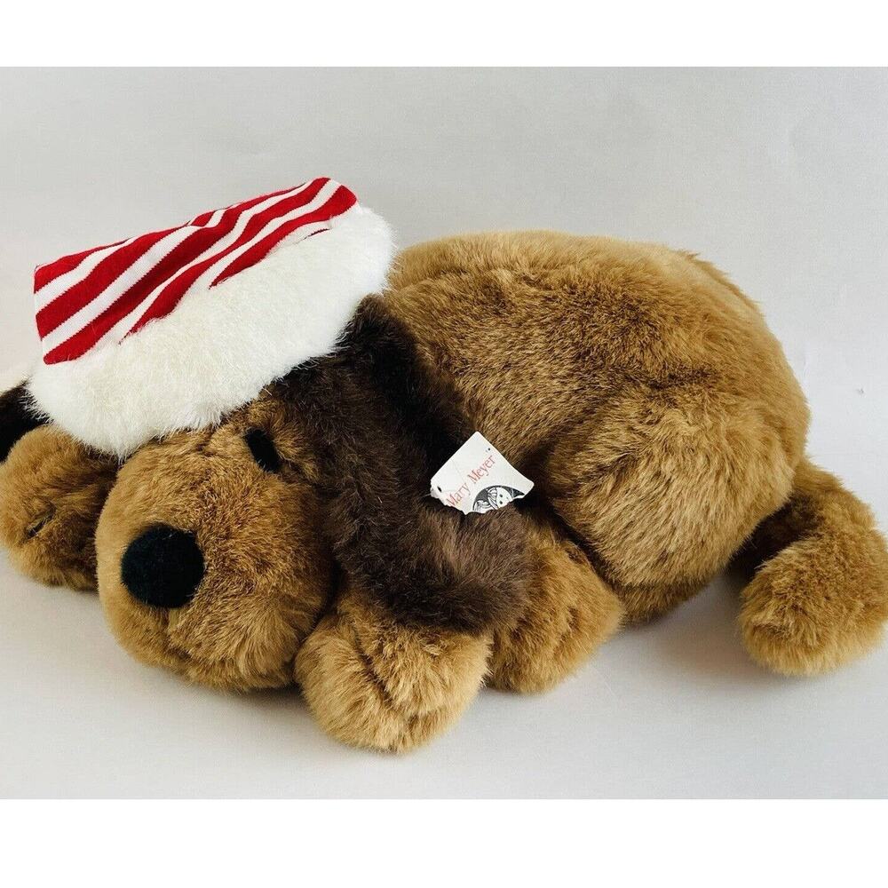 Mary Meyer Plush Dog Puppy RARE Vintage Sleepy Stocking Hat Red Stripe Floppy Ea